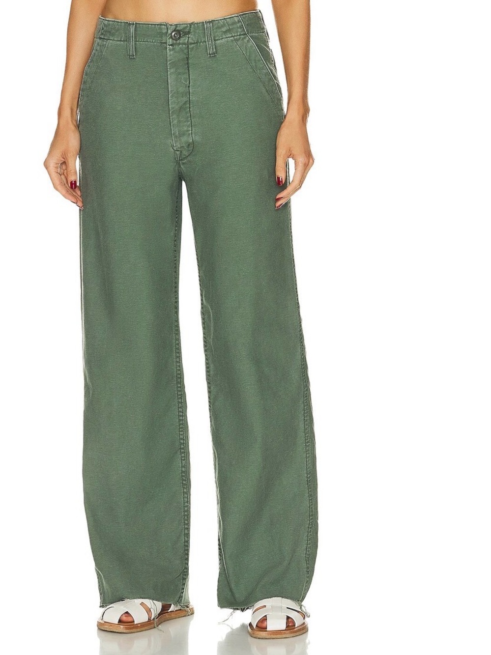 NWT MOTHER Olive Green Wide-Leg Cotton Trousers - Major Sneak Fray in Roger That - Picture 6 of 9
